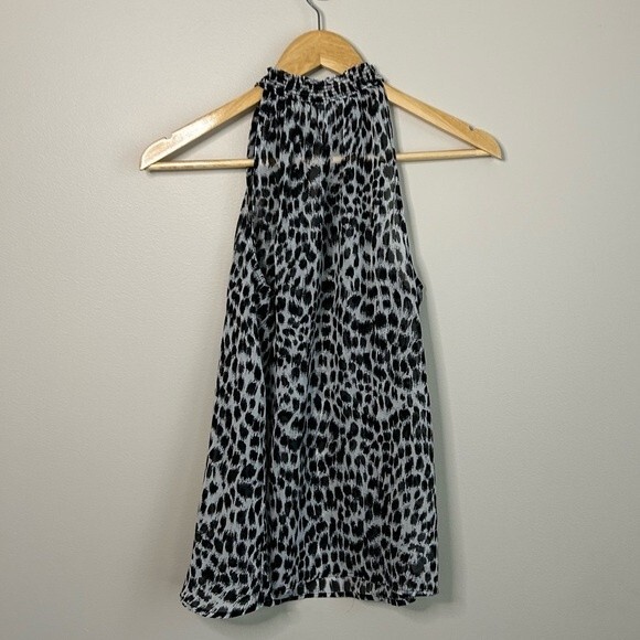 Mango Spotted Leopard Chiffon High Neck Sleeveless Blouse Size XS - Picture 5 of 5
